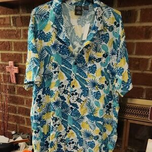 Disney Mickey Mouse Leaf Print Shirt - Blue, Yellow, White